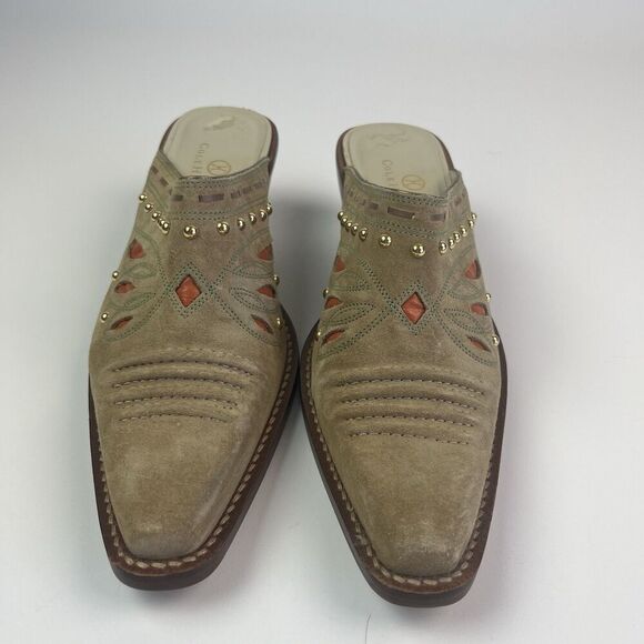 Cole Haan Morgan Suede Cowgirl Slip on Mules 7.5 Suede Western 70s Boho Shoe - Picture 11 of 16